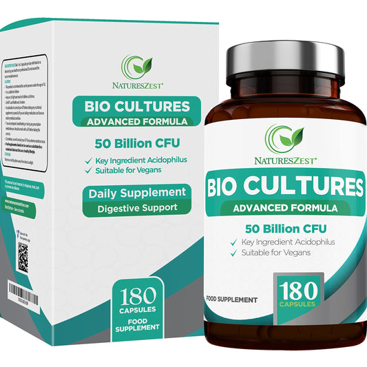 Bio Cultures Complex Probiotics 50 Billion CFU with Prebiotics – 180 Vegan Capsules - Acidophilus & Saccharomyces Boulardii Probiotic - 6 Month Supply – Probiotics for Women & Men