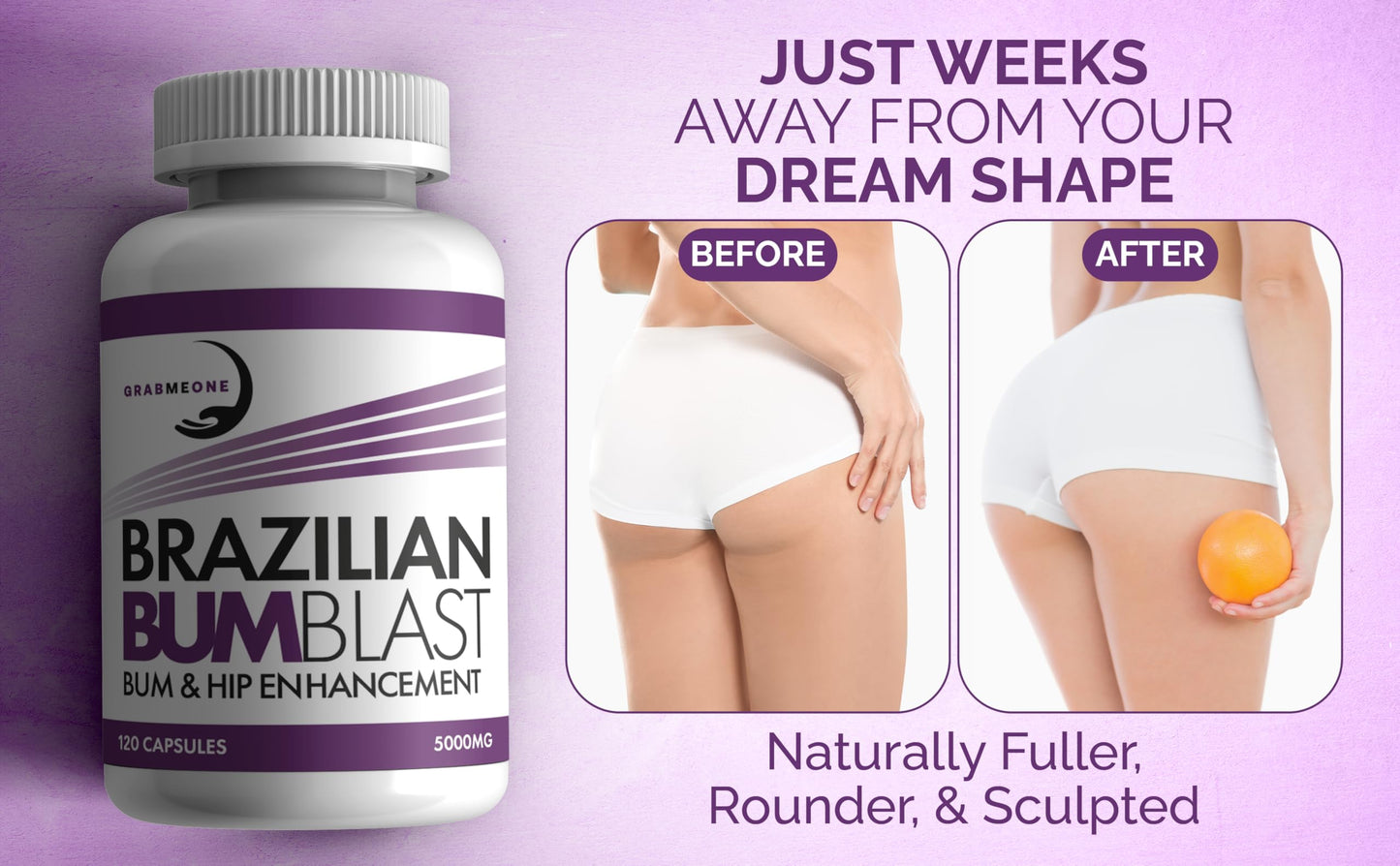 GRABMEONE Bum and Hip Enlargement Supplement - Natural Enhancer Supports Bigger, Toned, and Firm Bum - Bum & Hip Enhancement (120 Capsules)