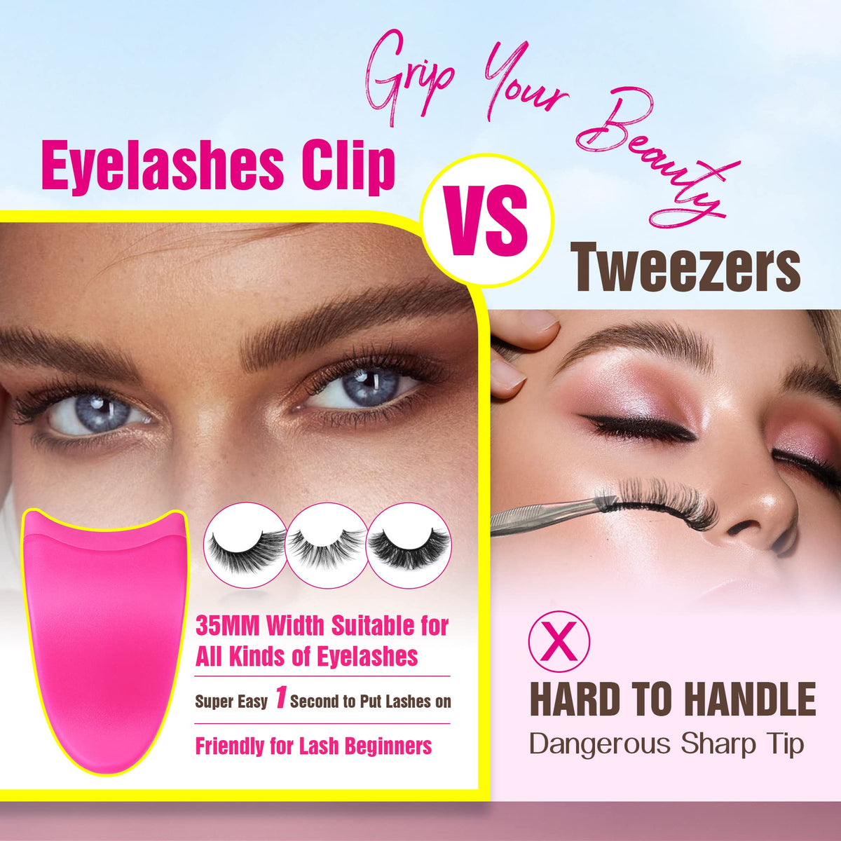JIMIRE Eyelashes Applicator Lashes Tool Lashes Clips Tweezers for Beginners Easy to Apply False Eyelashes Daily Use Buddy Tool(Plum)