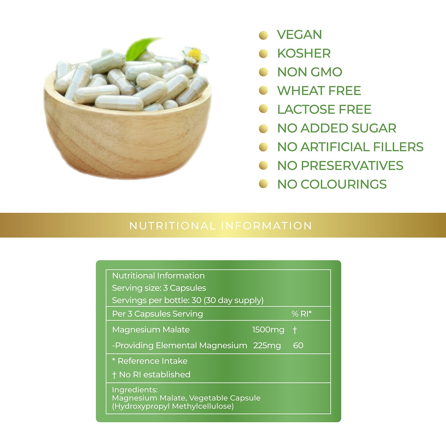 Lily Green Supplements Lily Green | Magnesium Malate 1500mg per Serving | 90 Vegan Caps | Supports Energy, Muscle Function, Nervous System, Normal Bones & Teeth | No Artificial Fillers | Made in UK