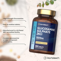 Horbäach Glucosamine Sulphate 1500mg | 360 Tablets | High Strength Glucosamine 2KCl Supplement | by Horbaach