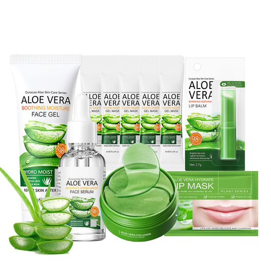 ISBEAUSOLS Aloe Vera Skincare Gift Set for Women - Self Care Gift Sets - Pamper Gift for Mum - Skin Care Sets & Kits - 10PCS Gifts for Teenage Girls with Face Serum-Gel Mask*5-Face Gel-Eye Mask-Lip Mask-Lip Balm