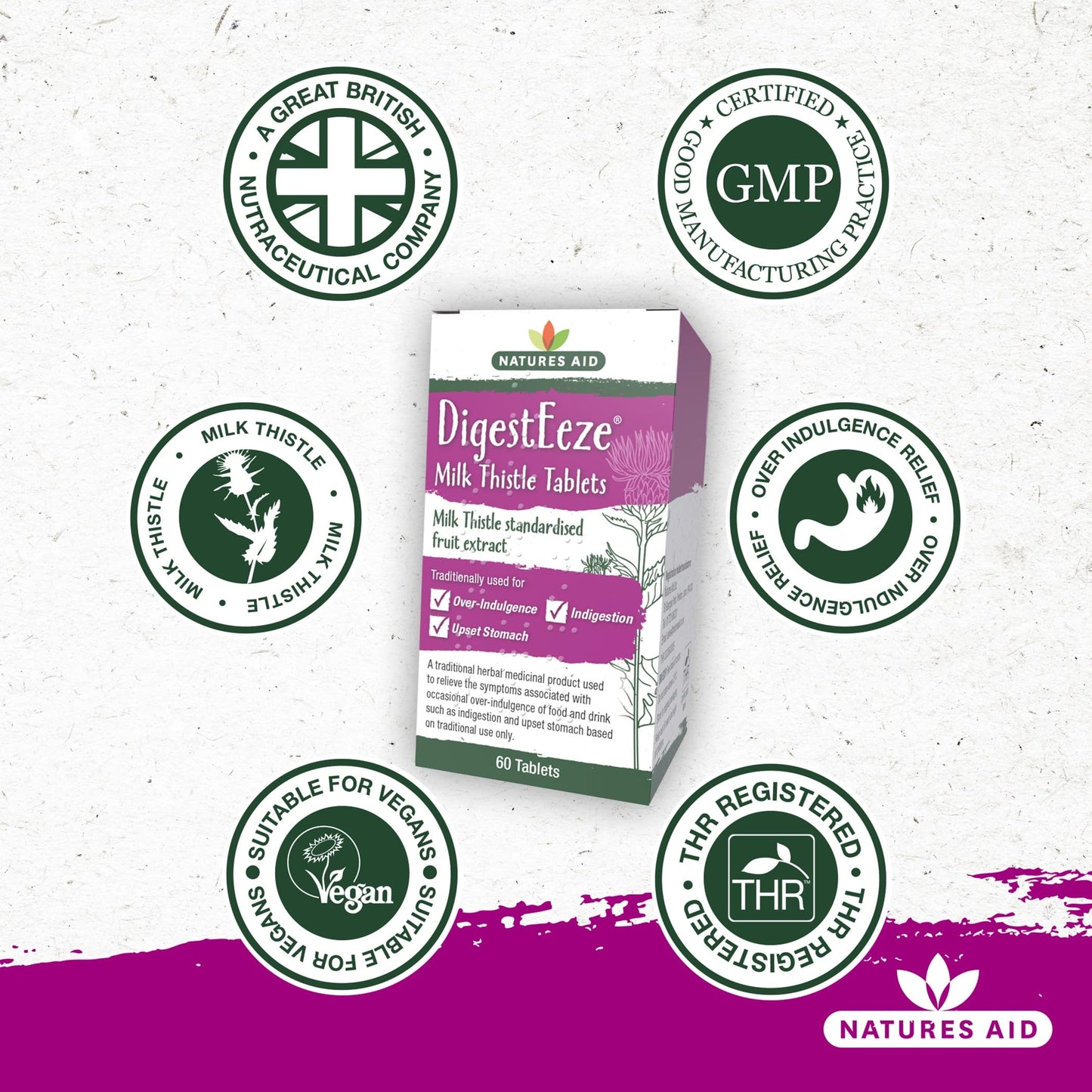 Natures Aid DigestEeze Milk Thistle 60 Tablets – Supports Liver & Digestive Health – High Strength Silymarin – Vegan, Non-GMO, Gluten-Free – Traditional Herbal Remedy for Indigestion Relief
