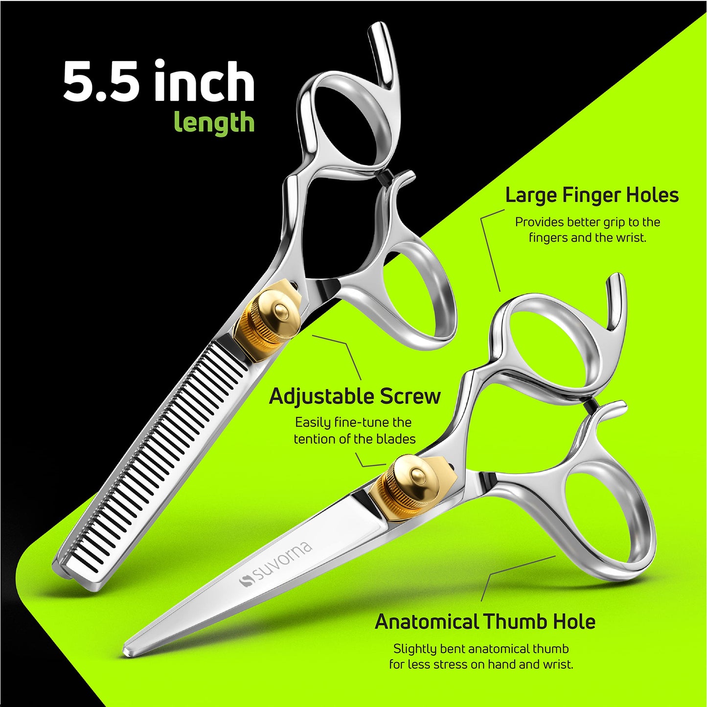 Suvorna 5.5" Hairdressing Scissors Professional with Thinning Scissors Hairdressing, Right Hand Hairdressers Scissors Set, Professional Hair Scissors, Hair Cutting Scissors, Barber Scissors (2 Pcs).