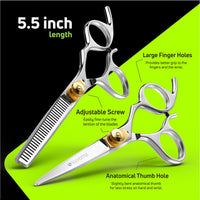 Suvorna 5.5" Hairdressing Scissors Professional with Thinning Scissors Hairdressing, Right Hand Hairdressers Scissors Set, Professional Hair Scissors, Hair Cutting Scissors, Barber Scissors (2 Pcs).