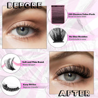 ALICE DIY Eyelash Extension Kit D Curl Fluffy Wispy Lash Clusters Individual Lashes Lash Extension Kit with Lash Bond and Seal Applicator Tool for Self Application at Home (80P-280Pcs-Mix10-16mm-0.07D)