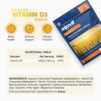 Zipvit Vitamin D3 4000 IU, 360 Maximum Strength Vitamin D Tablets, 12 Months Supply, Vegetarian, 1 a Day, VIT D3 As Cholecalciferol, Supports Bones Muscles, Immune System