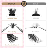 LASHVIEW Lash-Extension-Clusters 280pcs D Curl Lash Clusters Natural Look Cluster Lashes Extensions Super Thin Band & Soft Lashes Reusable 9-16mm MIX (100D)