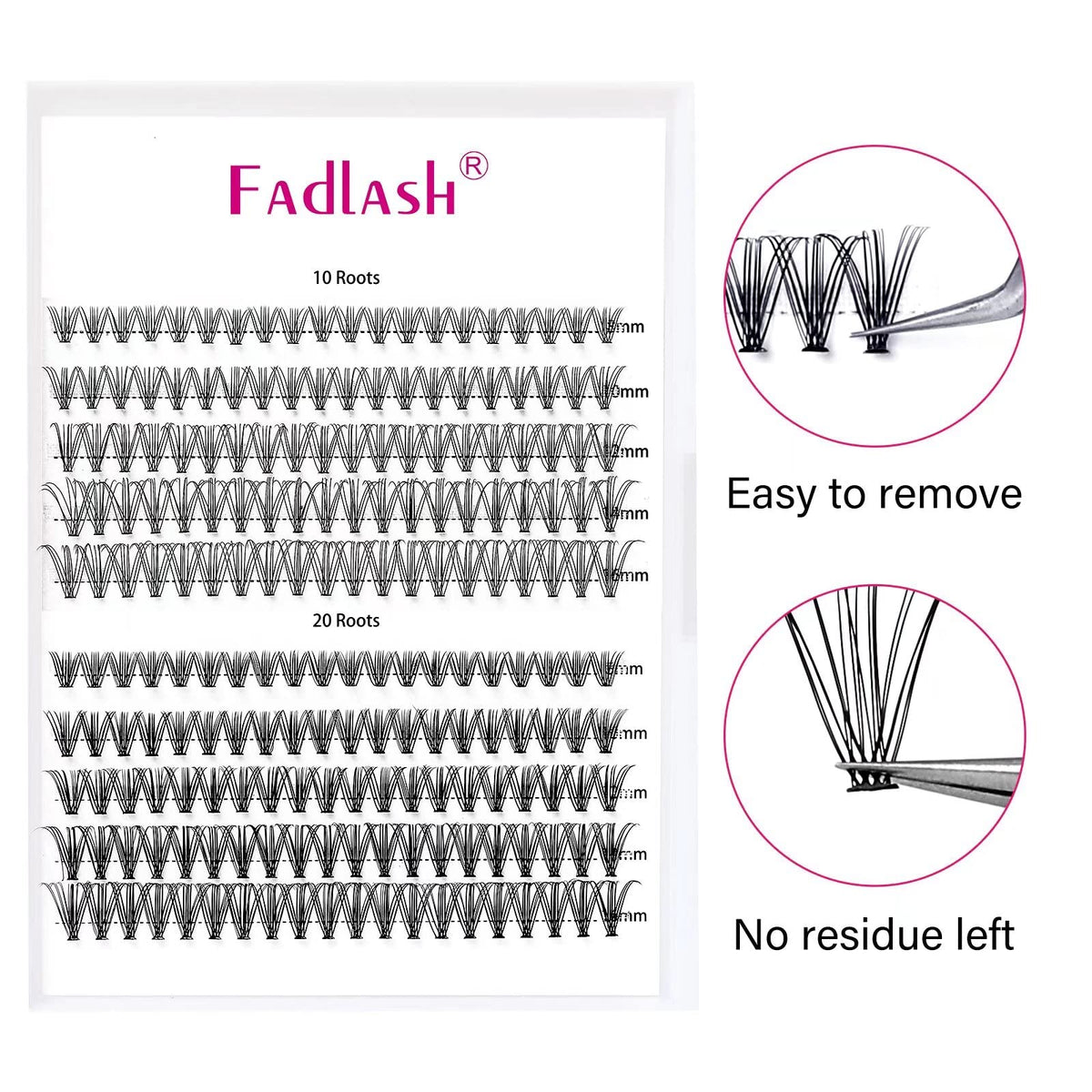 FADLASH Individual Cluster Lashes Extensions 10D 20D 0.07 D Curl 8-16mm Mixed Trays Extensions 200Pcs Individual Cluster Lashes DIY Eyelash Extensions at Home