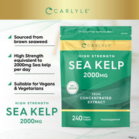 Sea Kelp Tablets 2000mg | 240 Vegan Tablets | High Strength Sea Kelp Supplements for Men & Women | by Carlyle