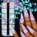 jmeowio Holographic Mermaid Nail Art Glitter Flakes JMEOWIO 12 Grids Holographic Nail Foil Gradient Bright Iridescent Ice Slag Nail Sequins Paillettes Summer Nail Art Decoration for Women Girls