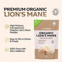 Organic Lions Mane Mushroom Powder - 100g High Strength Full Spectrum Lions Mane Supplement to Support Brain & Mental Performance by Inner Vitality, 100.00 g (Pack of 1)