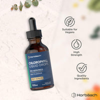 Horbäach Liquid Chlorophyll Drops for Water Extracted from Alfalfa | 100ml - 3+ Months Supply | 100 Servings | Mint Flavour | Vegan Liquid Food Supplement | by Horbaach
