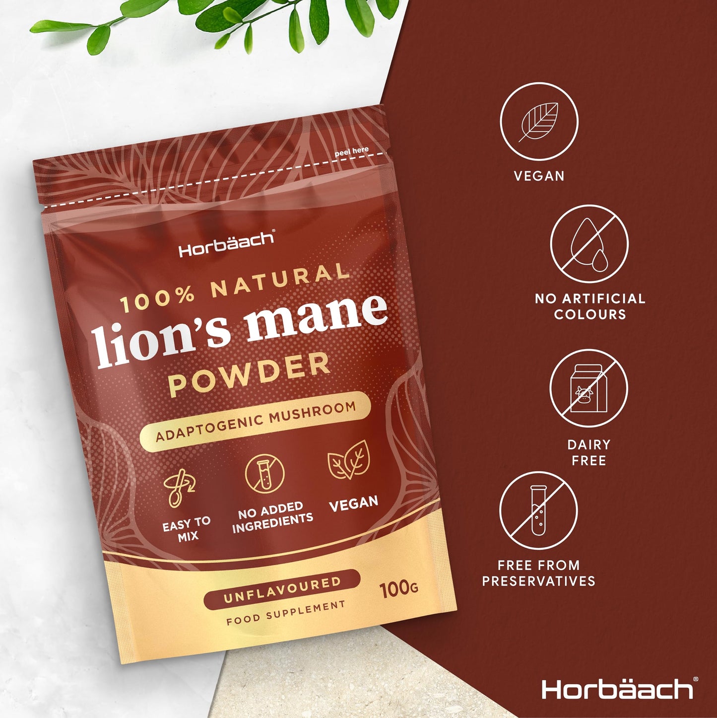 Lions Mane Powder 3000mg | High Strength Mushroom Supplement | 100g - Unflavoured | Suitable for Vegans & Vegetarians | by Horbaach