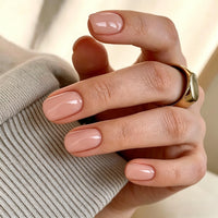 KQueenest Nude Press on Nails Short Square, Short False Nails Coffin, Glossy Solid Small Fake Nails Set, Perfectly Fit, Reusable Opaque Gel Stick on Nail for Women Daily Wear 30 Pcs
