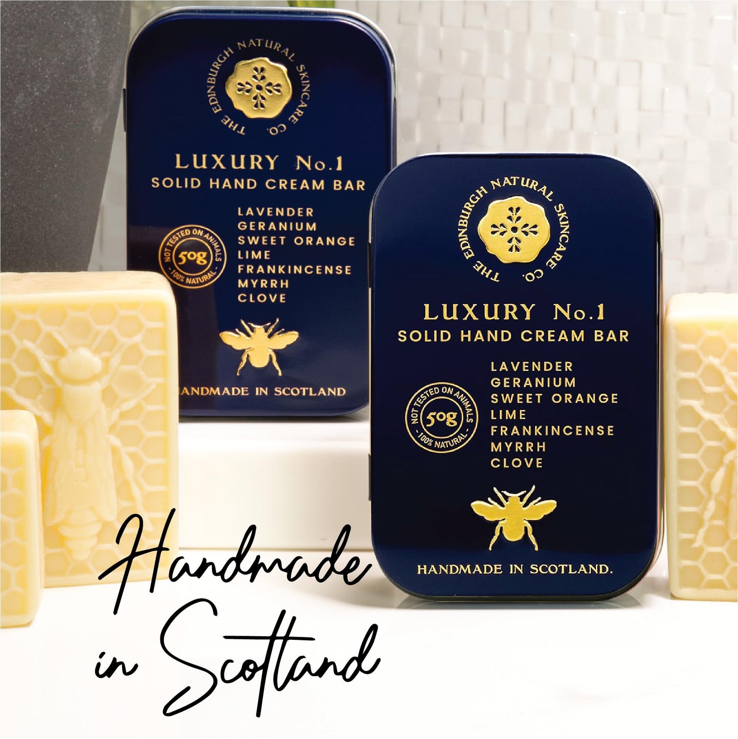 The Edinburgh Natural Skincare Company Ltd. Moisturising Solid Hand Cream Bars | For Dry & Sensitive Hands | Luxury No.1 Scent | Natural Hand Cream | No Sticky Residue | Luxury Gift | Cruelty Free | Edinburgh Skincare Company