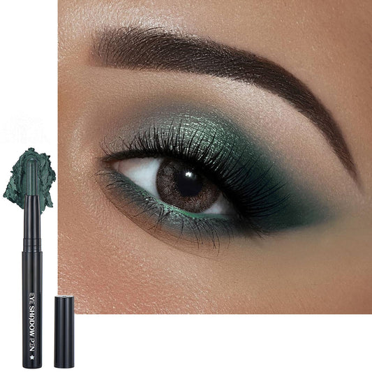 Dark Green Eyeshadow Stick, Gothic Smokey Color Eye Shadow Pencil, Balck Metallic Glitter Eyeshadows Crayon, Creamy Pearlescent Highlight Pen, Smooth Eyeliner Gifts for Women