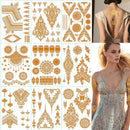 SHEBEEDO 9 Sheets Gold Metallic Temporary Tattoos,110+ Shimmer Glitter Designs Floral, Mandala,necklaces,Waterproof Long Lasting Body & Face Art Sticker for Women & Girls, Festival, Party, Beach, Cosplay