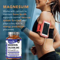 Magnesium Calcium Zinc & Vitamin D3 Vegan Supplement, Advanced Immunity Support, High Strength Vitamin D3, Strong Bones & Teeth, Muscle Recovery, Sleep Better, 180 Vegan Capsules-6 Months Supply - UK