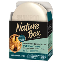 Nature Box - 4 in 1 Solid Purifying Shampoo - With Cold-Pressed Nut Oil - Hair/Scalp/Leather/Beard / Body - 99% Natural Ingredients - Soap of 85 g