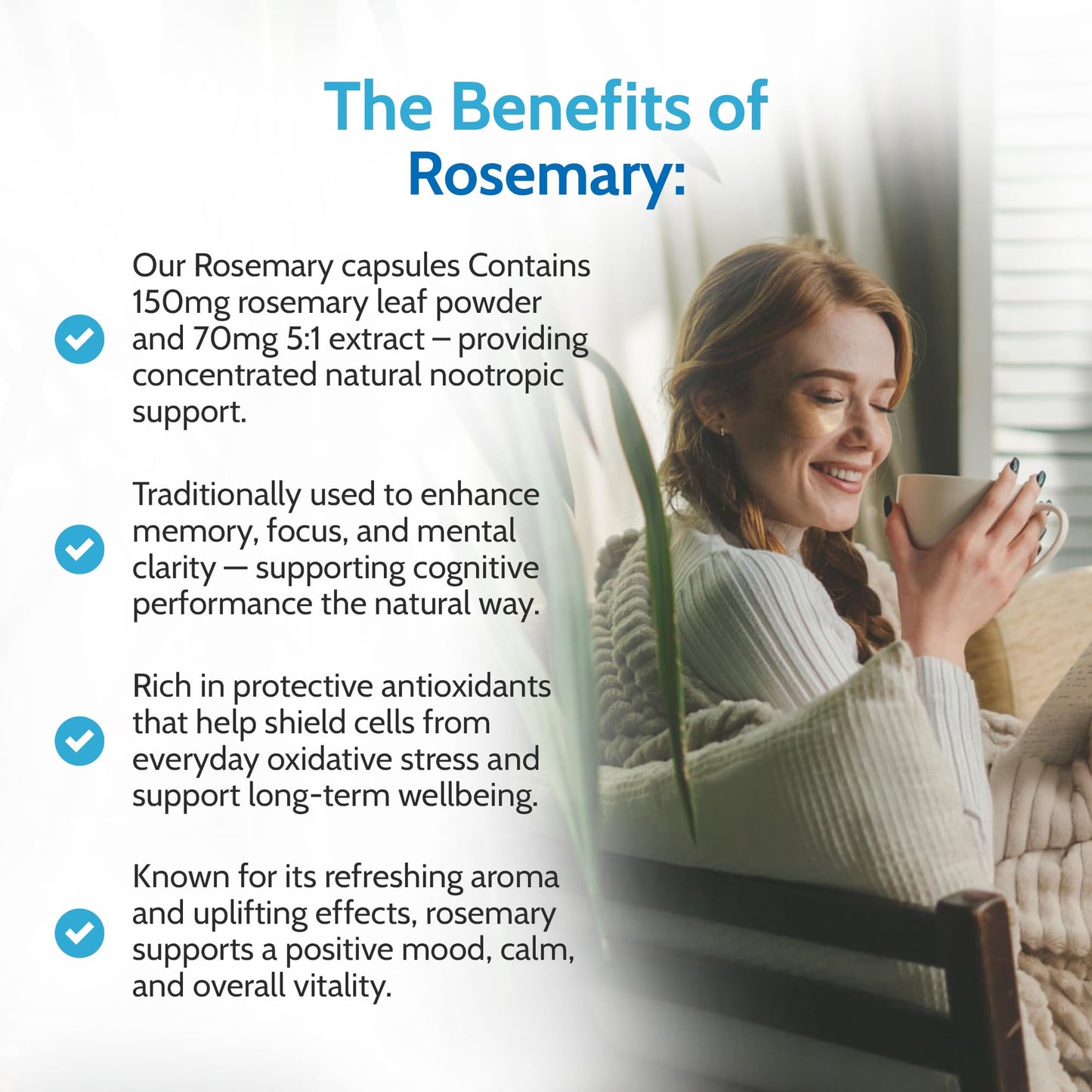 Health4All Rosemary 500mg 90 Capsules 3 Months Supply, Pure Natural Nootropic Supplement for Memory, Focus & Learning, High Strength Rosmarinus Officinalis Capsules (not Tablets nor Oil) | Made in UK
