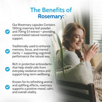 Health4All Rosemary 500mg 90 Capsules 3 Months Supply, Pure Natural Nootropic Supplement for Memory, Focus & Learning, High Strength Rosmarinus Officinalis Capsules (not Tablets nor Oil) | Made in UK