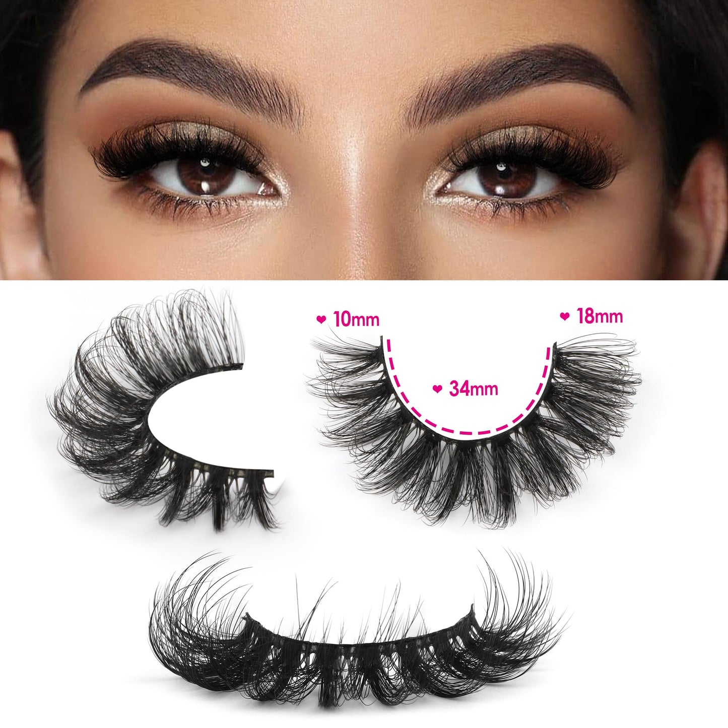 JIMIRE Cat Eye Lashes with Eyelash Glue Russian Strip D Curl Lashes Wispy 6D Volume False Eyelashes with Lash Glue Thick Crossed Soft Fake Eyelashes Fluffy 7 Pairs Pack