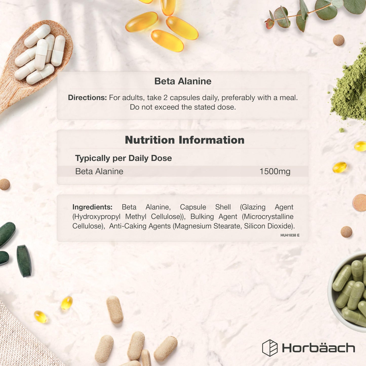 Horbäach Beta Alanine 1500mg | 120 Vegan Capsules | Premium Amino Acid Supplement for Men & Women | by Horbaach