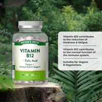Nature's Truth Vitamin B12 with Folic Acid - 60 Vegan Tablets - Fatigue and Immune System Support