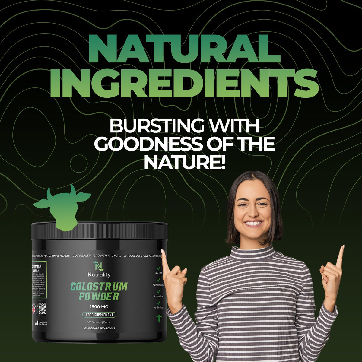 Nutrality 100% Bovine Colostrum Powder 1500mg | Gut Health | 100 Servings