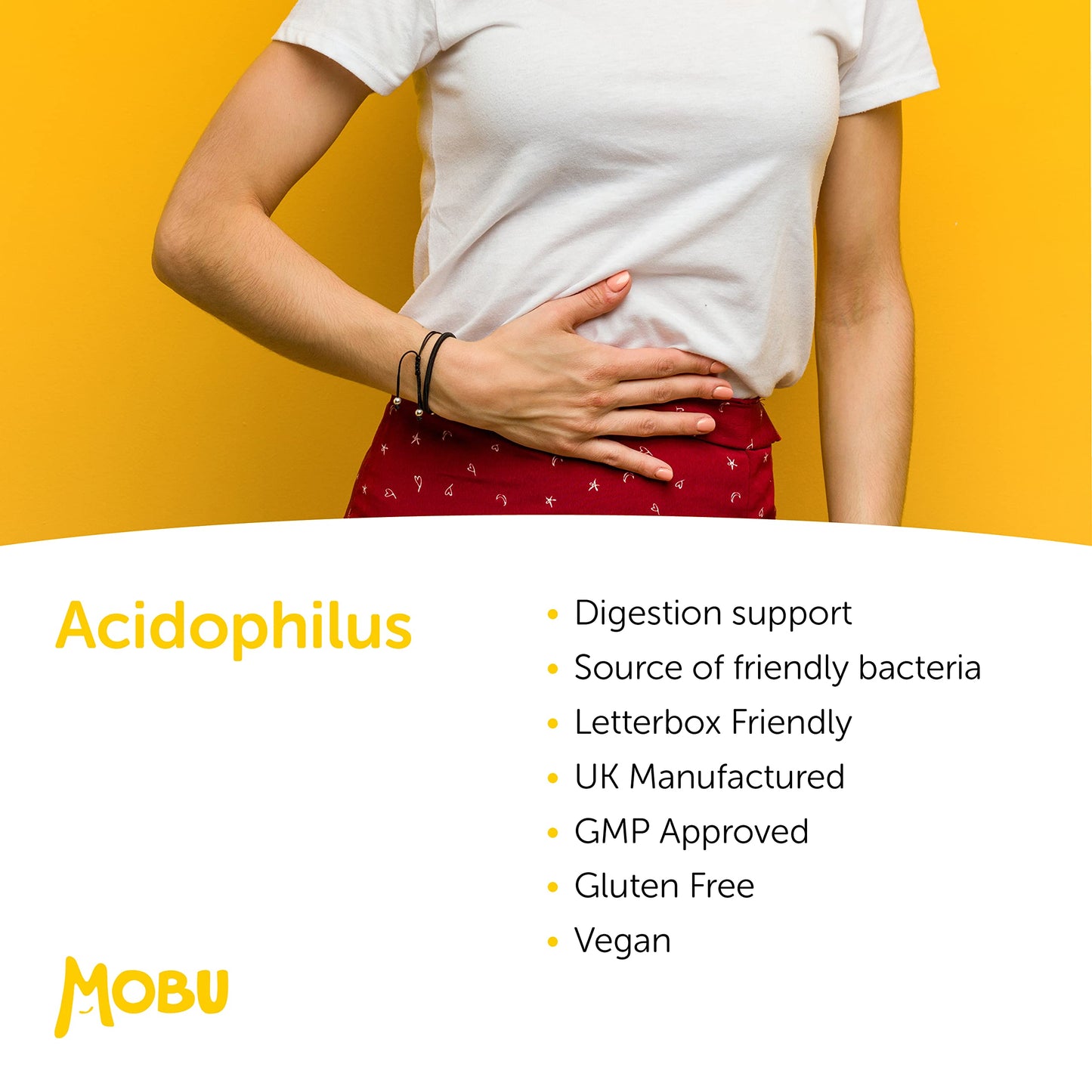 MOBU - Acidophilus Lactobacillus 50mg Probiotic - 500 Million CFU - Supports Healthy Gut Microbiome and Digestion System - Reduce Bloating - UK Made - GMP Approved - 120 Tablets