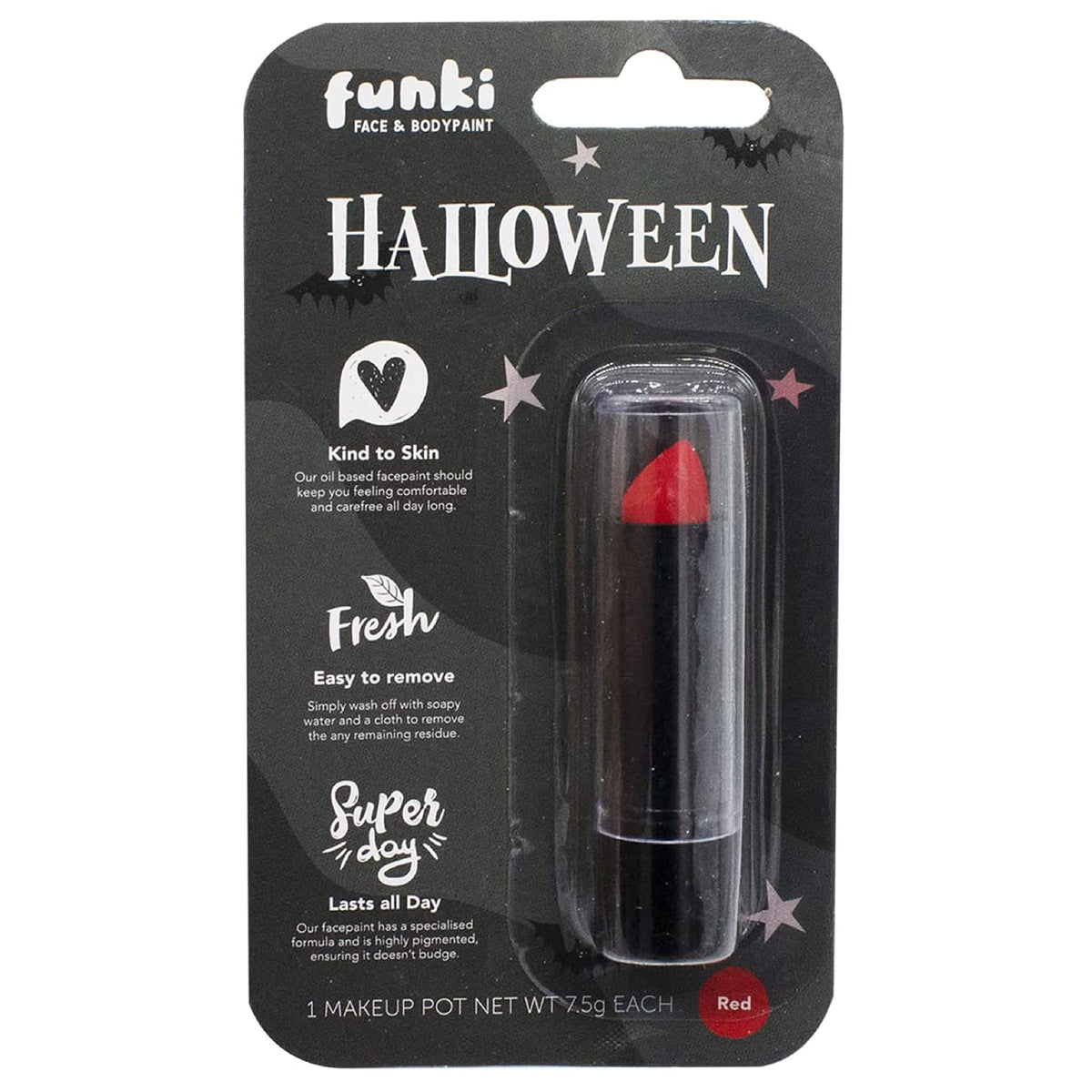 Funki Face & Body Paint Red Lipstick - Pack of 6 - Tube of Red Lipstick - Fancy Dress Costume Makeup Accessory