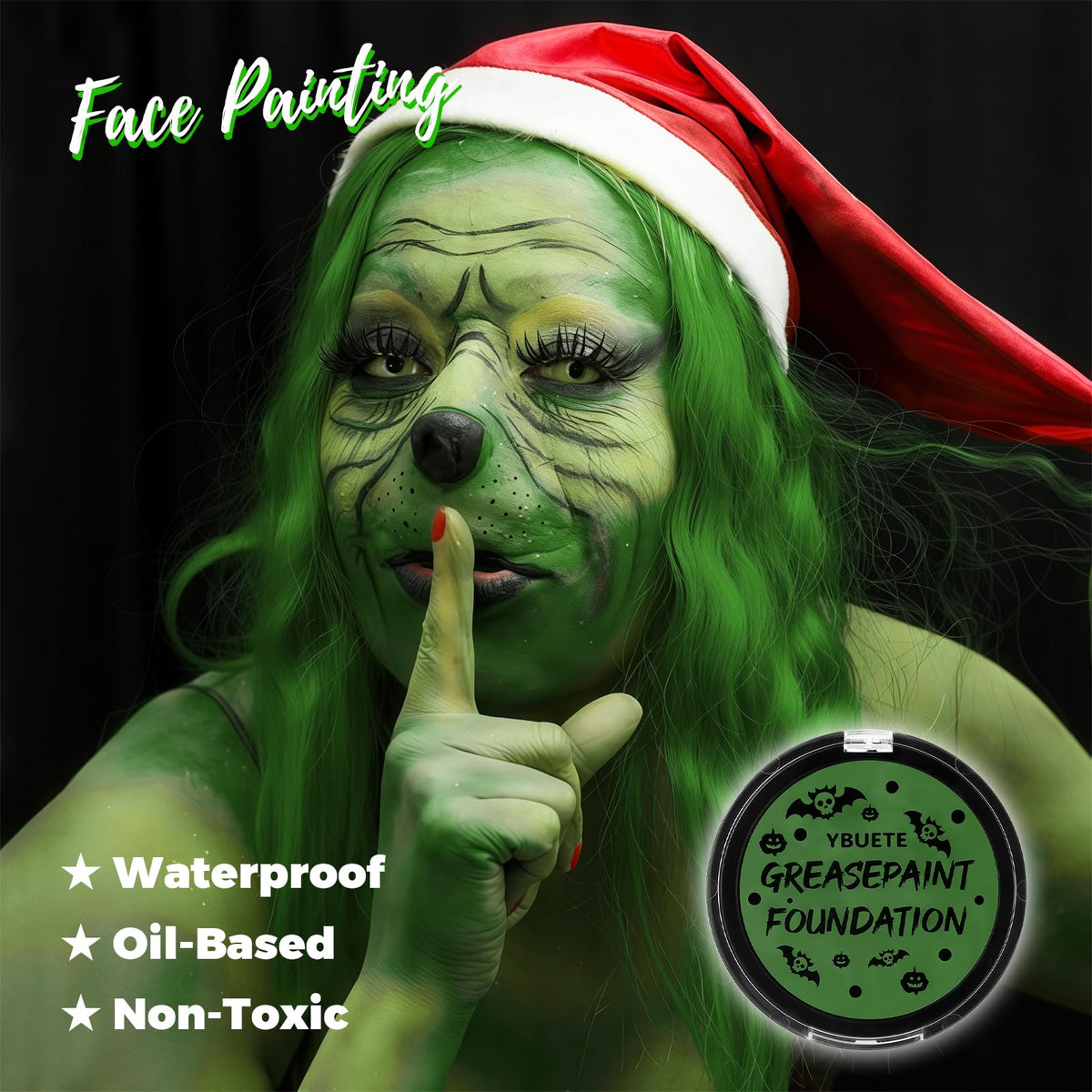 YBUETE Green Foundation Oil Based Face Paint, Professional Green Greasepaint for St. Patrick's Day, Halloween Face Body Paint for Witch Shrek Hulk Goblin for Adult Festival & Theater Performance
