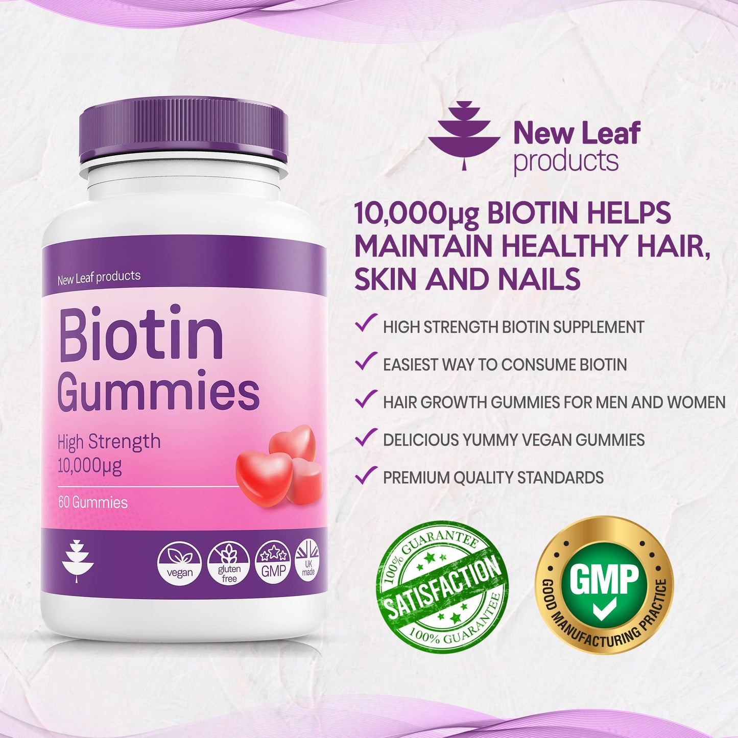 Biotin Gummies 10,000mcg Skin Nails & Hair Vitamins - Chewable Beauty Vitamins For Hair Growth High Strength Hair Gummy's Vitamins For Women & Men - Vegan Hair Vitamins For Growth And Hair Loss