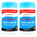 Vitamin Store Cod Liver Oil High Strength 1000mg with Vitamins A & D, 90 Capsules per Tub, Pack of 2 Tubs, 6 Months Supply