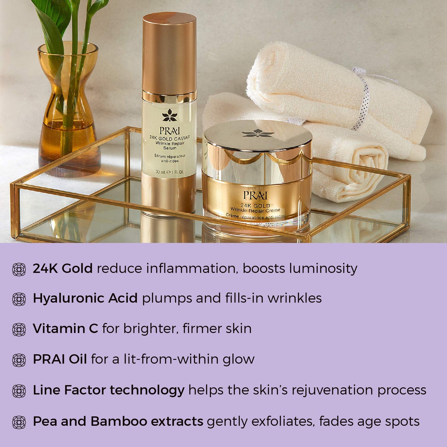 24K Gold by Prai Wrinkle Repair Day Serum 30ml, Deep Hydrating Express Facelift Serum for Smooth Younger Looking Skin