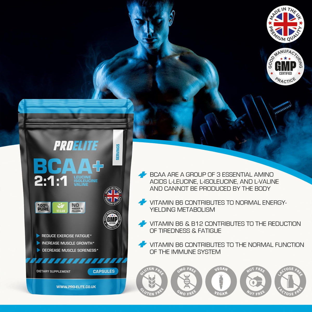 BCAA Capsule 3000mg Per Serving - 360 Vegan Capsules - 2:1:1 Branched Chain Amino Acids Capsules with Vitamin B12 & B6 - BCAA Powder Tablets Alternative - Pre Post Workout for Energy by PROELITE