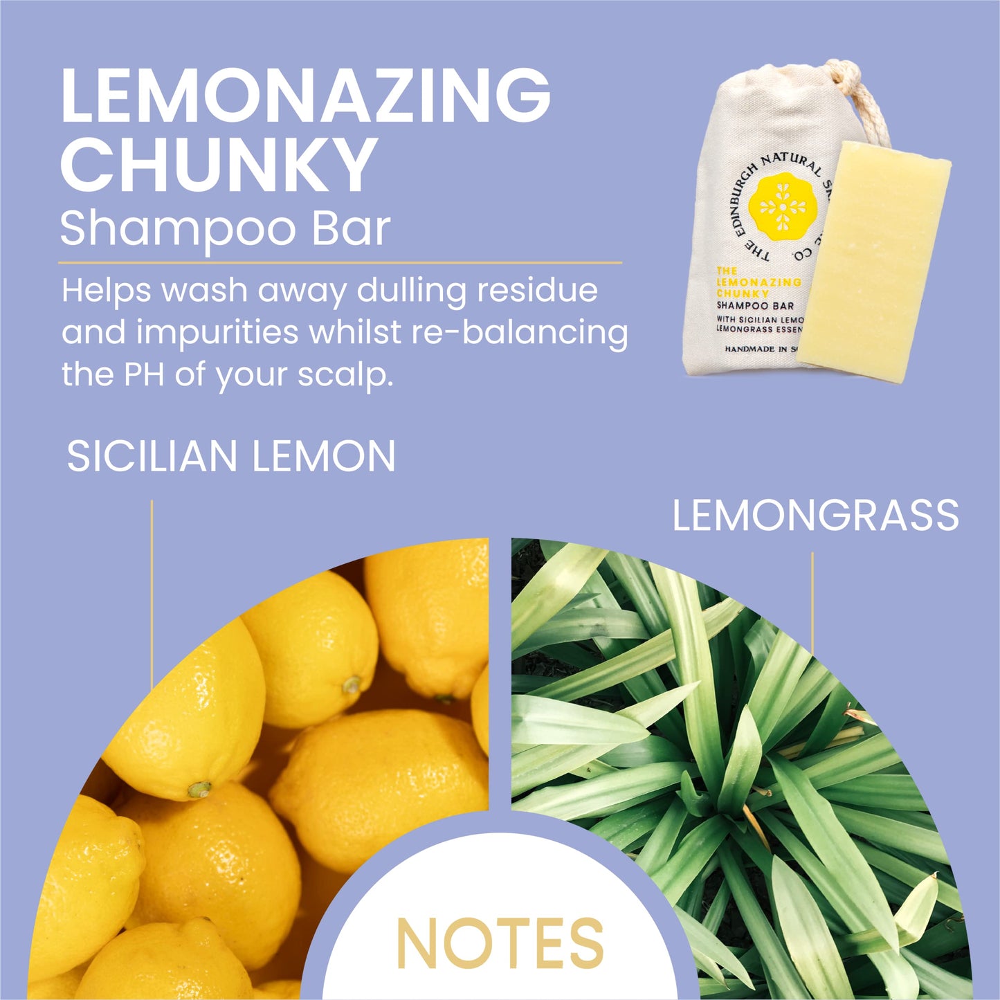 The Edinburgh Natural Skincare Company Ltd. Lemonazing Chunky Shampoo Bar | Nourishing & Cleansing | Soften Hair, Boost Blow | For Stronger & Shinier Hair | 100% Natural