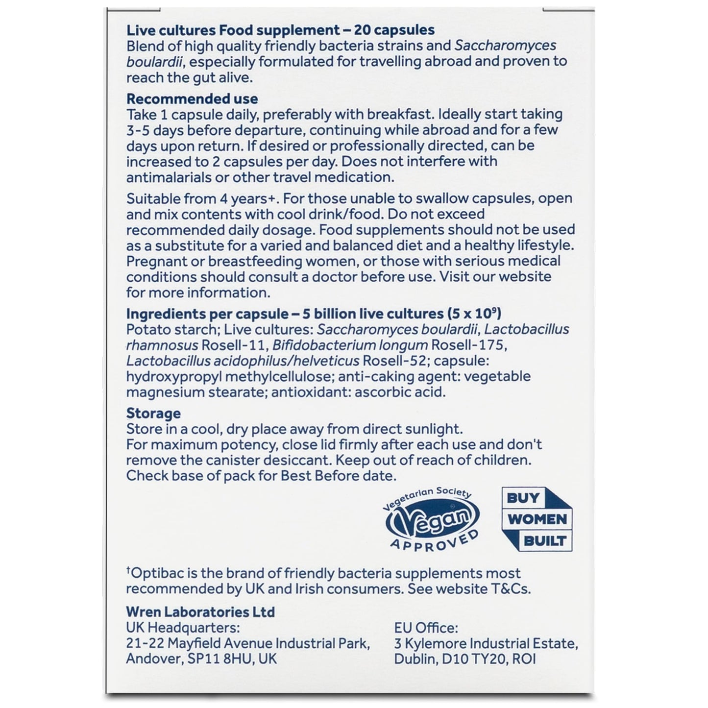 Optibac Probiotics Travel Abroad - Vegan Travel Probiotics - Digestive Supplement with Saccharomyces Boulardii, Lactobacillus & Bifidobacterium - Most Trusted & Recommended Brand - 20 Capsules