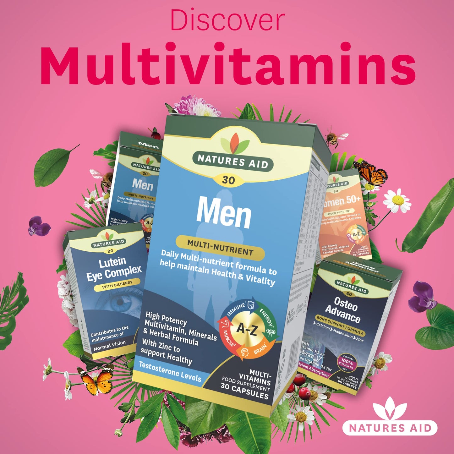 Natures Aid Men's Multi-Vitamins and Minerals Capsules (29 Essential Vitamins and Minerals + Superfood Complex, 30 Capsules, Suitable for Vegetarians, Made in the UK)