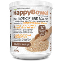 Kula Nutrition HappyBowel - Soluble Fibre Supplement - Dietary Fibre Powder - Psyllium Husk, Inulin FOS, Glucomannan, Beet, L-Glutamine, Peppermint, Prebiotics and Probiotics for Gut Health - Mix with Water - 180g