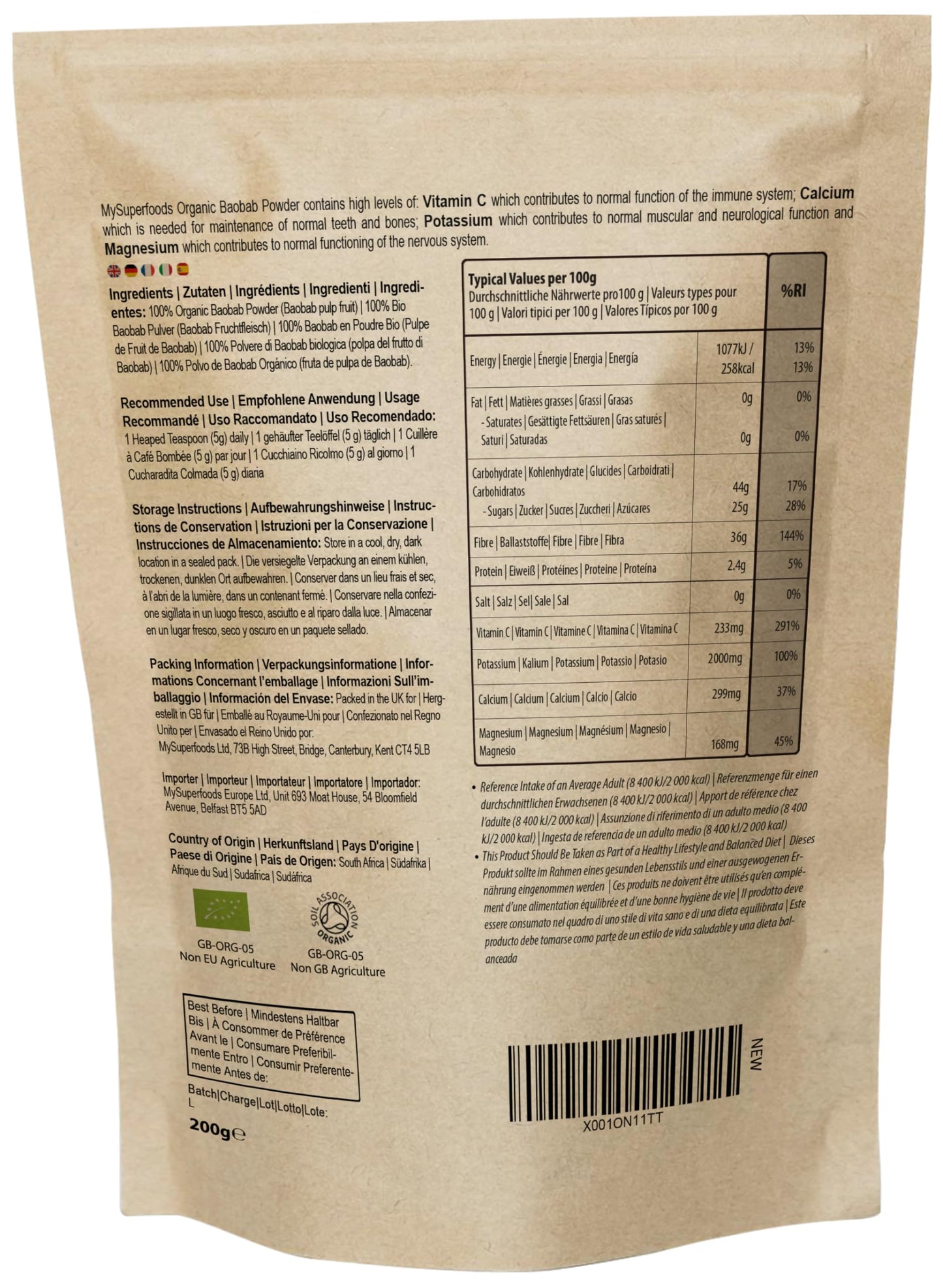 MySuperfoods Organic Baobab Powder 200g, Natural Source of Potassium