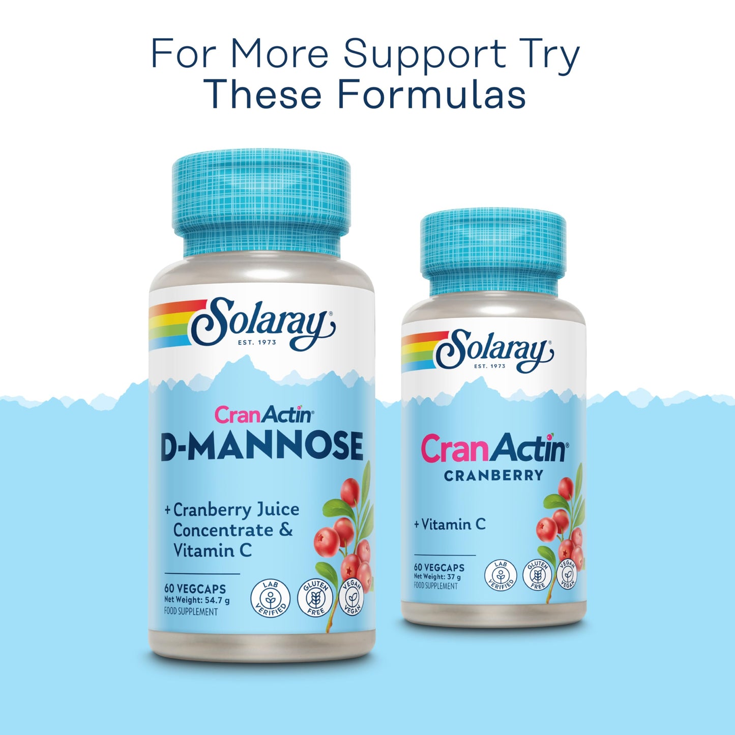 SOLARAY D-Mannose with Cranactin Cranberry and Vitamin C - 60 Vegan Capsules Not Tablets - D Mannose Supplement - Non GMO & Lab Verified - Solaray