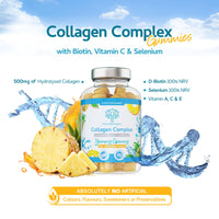 swiss bioenergetics Collagen Complex - 90 Natural Pineapple Flavour Chewable Yummy Gummies - One a Day 500mg Hydrolysed Collagen, Biotin, Vitamin C and Selenium – Healthy Skin and Hair for Men and Women – UK Made