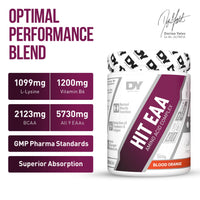 DY Nutrition HIT EAA Essential Amino Acids Complex with BCAAs, L-Lysine & Vitamin B6 | Muscle Repair & Recovery Supplement Intra Workout Powder, 27 Servings, 360g (Blood Orange)