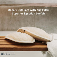 Hydrea London Exfoliating Glove - Organic Egyptian Shower Loofah & Dual-Sided Face Mitt Exfoliator - Body Scrubber for Men & Women, Dead Skin Cell Remover, & Bath Scrub for Deep Exfoliation & Detox