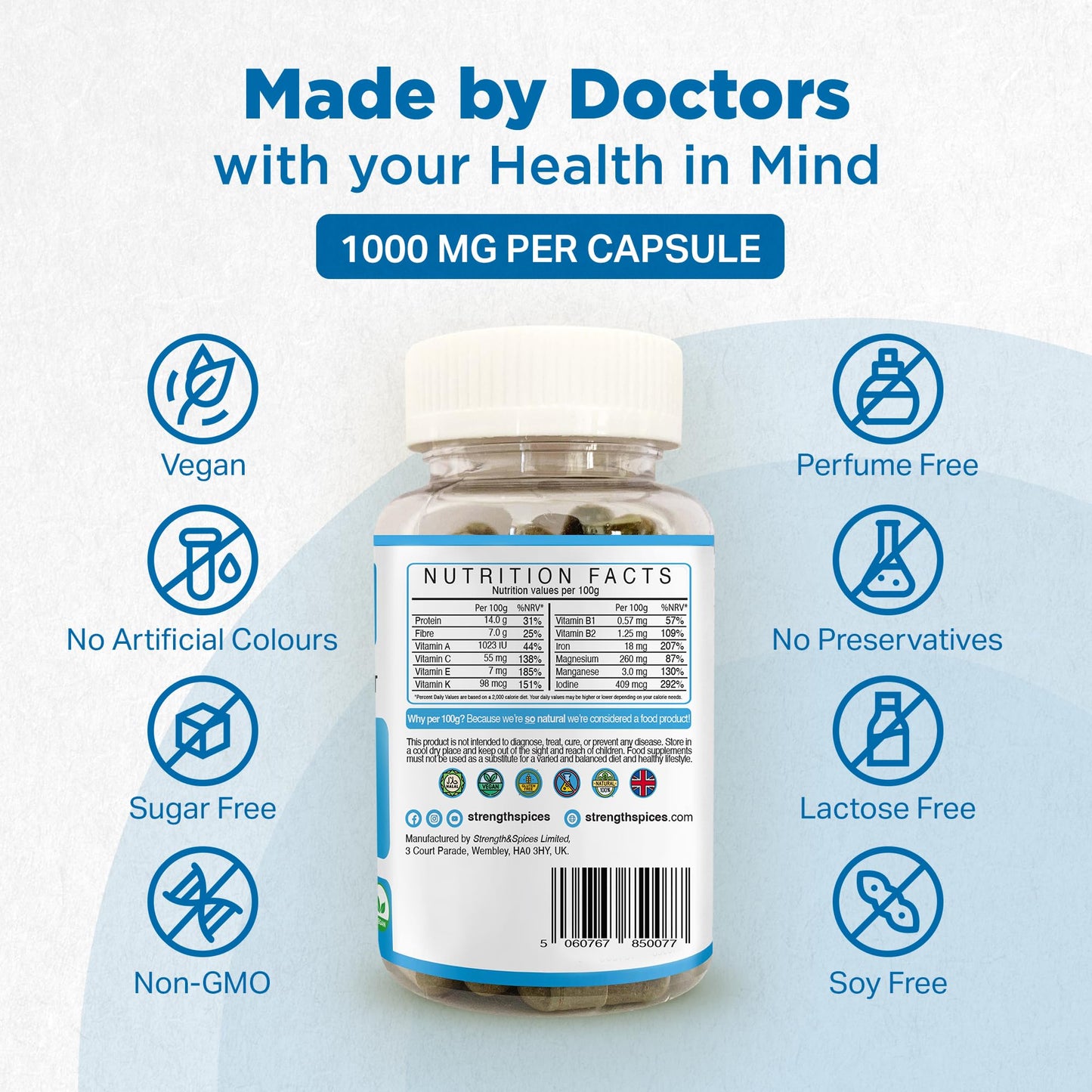 STRENGTH & SPICES100% Natural Vegan Food Supplements Strength & Spices Natural Thyroxine, Thyroid Supplement for Better Mood and Energy, Hormone Balance for Women and Men, Rich in Maca Root, Kelp, Ashwagandha and Brazil Nuts, 1000mg, 60 Capsules, Refill