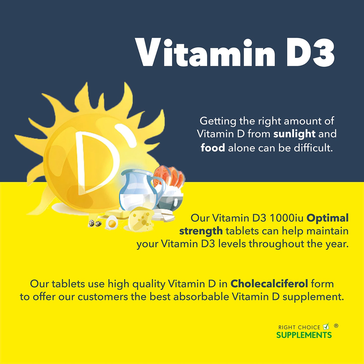 Right Choice Supplements Vitamin D 1000iu - 1 Year Supply, 365 Easy-Swallow Vitamin D Tablets, Vegetarian Vitamin D3 1000iu, Optimal Strength Immune Support Vitamin D Supplement