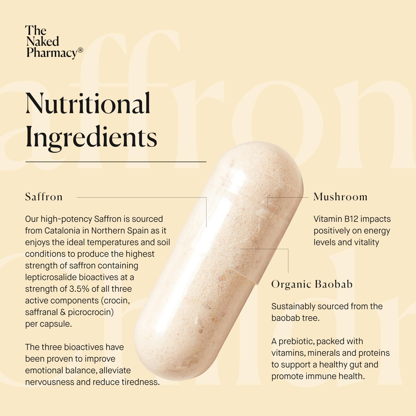 The Naked Pharmacy | Saffrosun for Children | Promotes Sleep & Emotional Balance | Natural Saffron Supplements with Vitamins D3 & B12 | High Strength | No Additives | Vegan | 60 Capsules