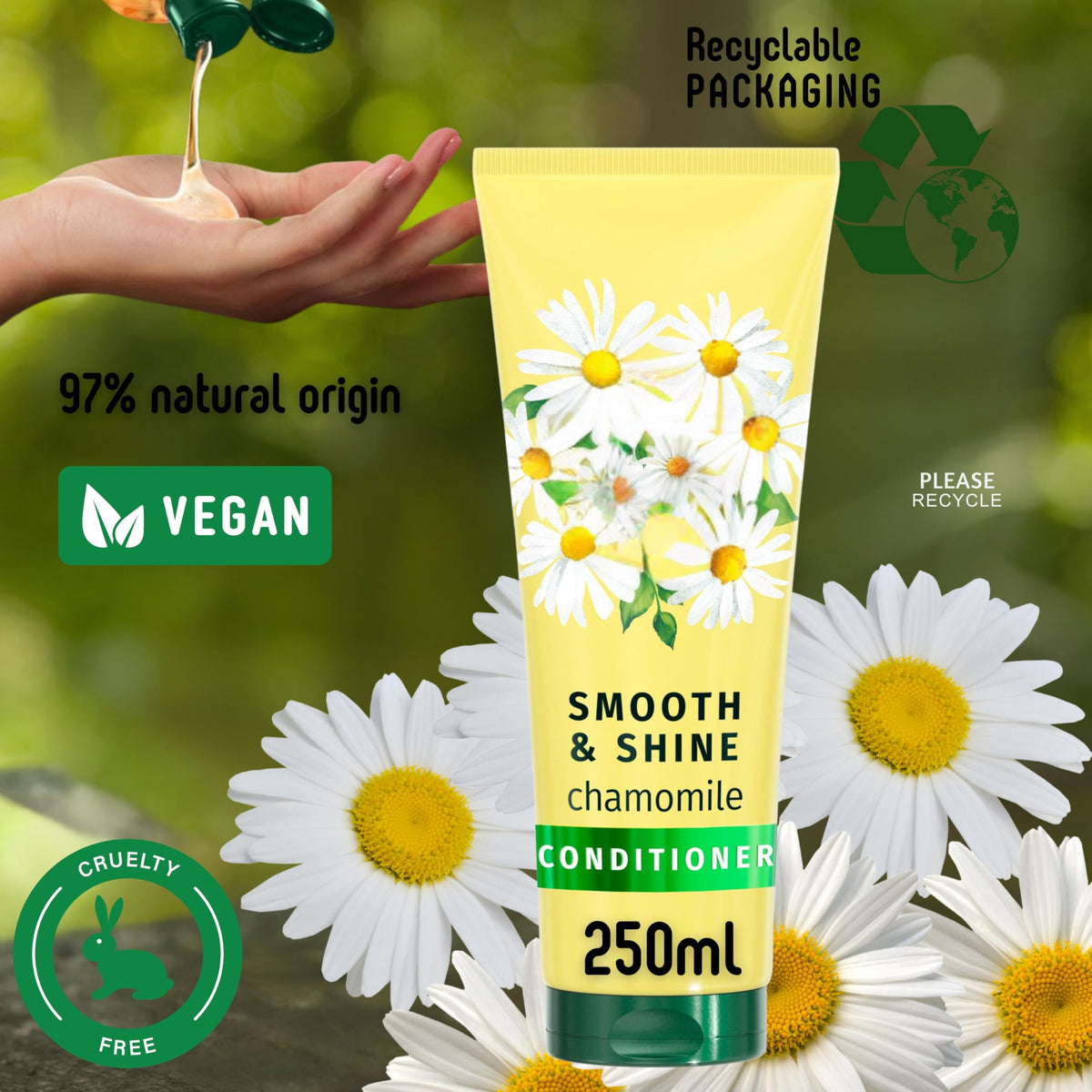 Infinite Emblems Chamomile Smooth & Shine Hair Care Set with Hairbrush, Shower Cap & Scrunchies, Shampoo and Conditioner Nourishing Formula for Silky, Shiny Hair For Women.